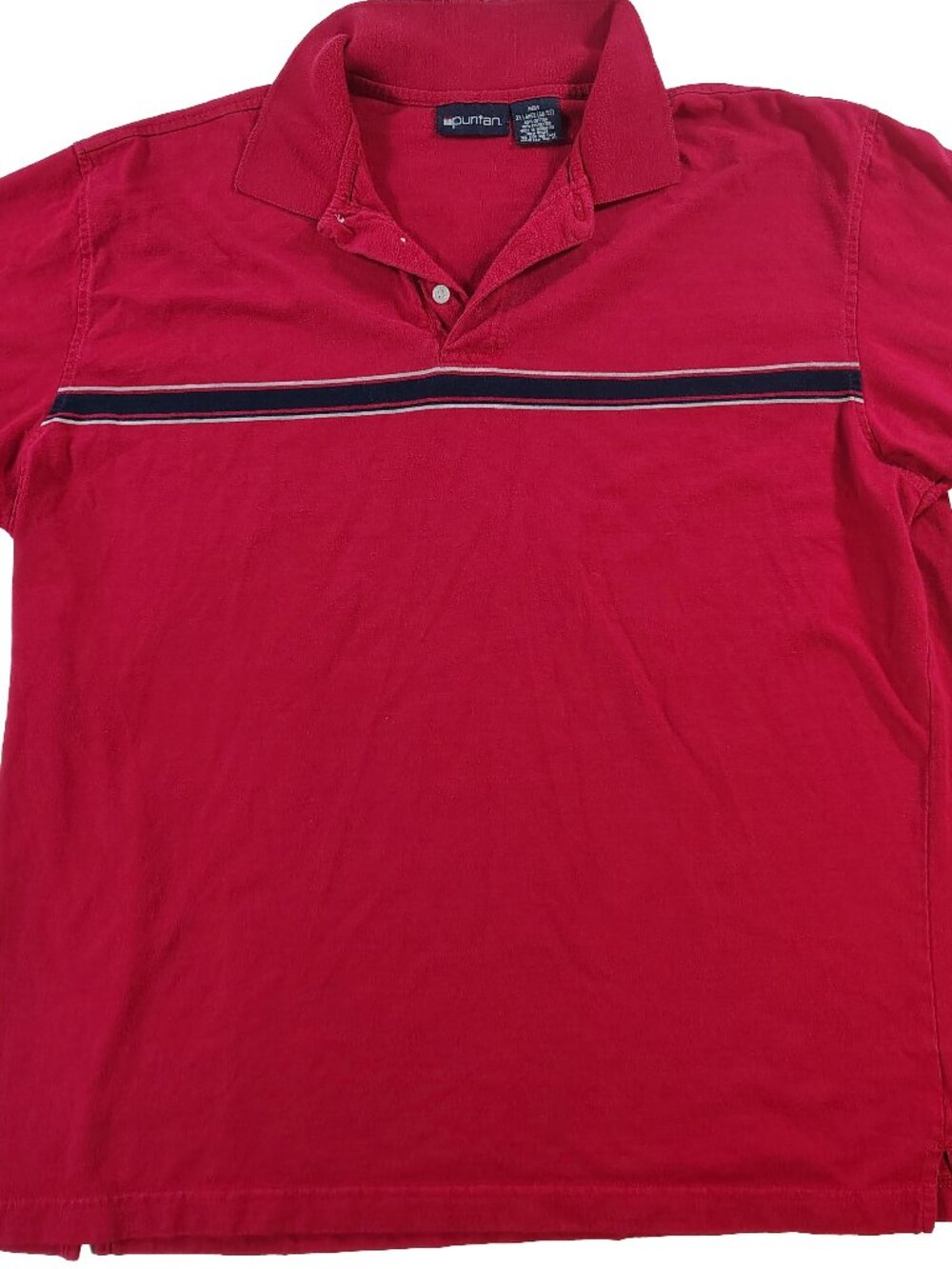 Men's Vintage XXL Red & Blue Striped Puritan Polo Shirt